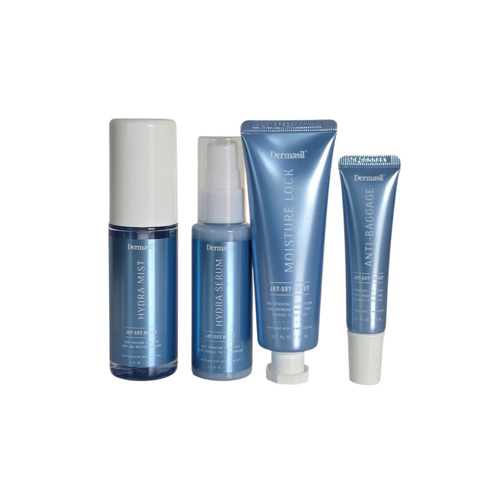 Dermasil Jet Set Reset Skincare Hydra Mist, Serum, Moisturizer & Eye Serum,4pk
